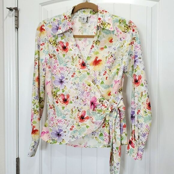 Rachel Zoe Tops - Rachel Zoe Womans Floral Wrap Blouse Side Tie Pink Red Green Blue Size Small NWO